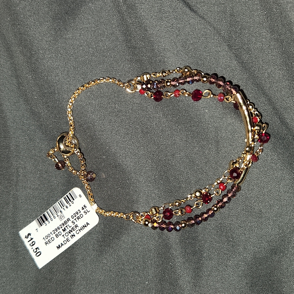 STYLE & CO Gold-Tone Curved Bar & Multi-Bead Layered Slider Bracelet